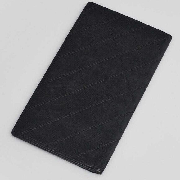 Chanel Black Quilted Leather Bi-Fold Check Book Holder Wallet - Picture 2 of 6